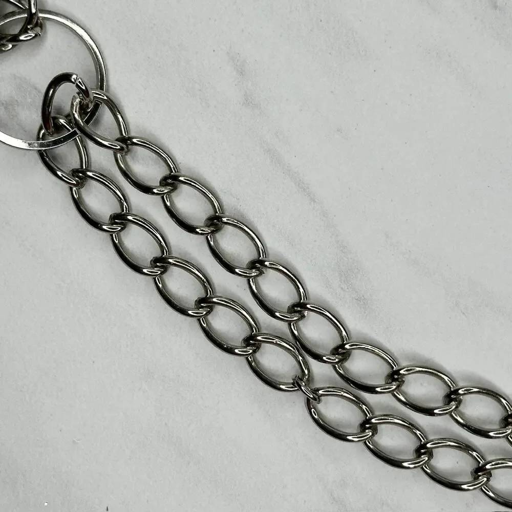 Coin Charm Silver Tone Metal Chain Link Belt Small (S) Classical Y2K Edgy ⚡